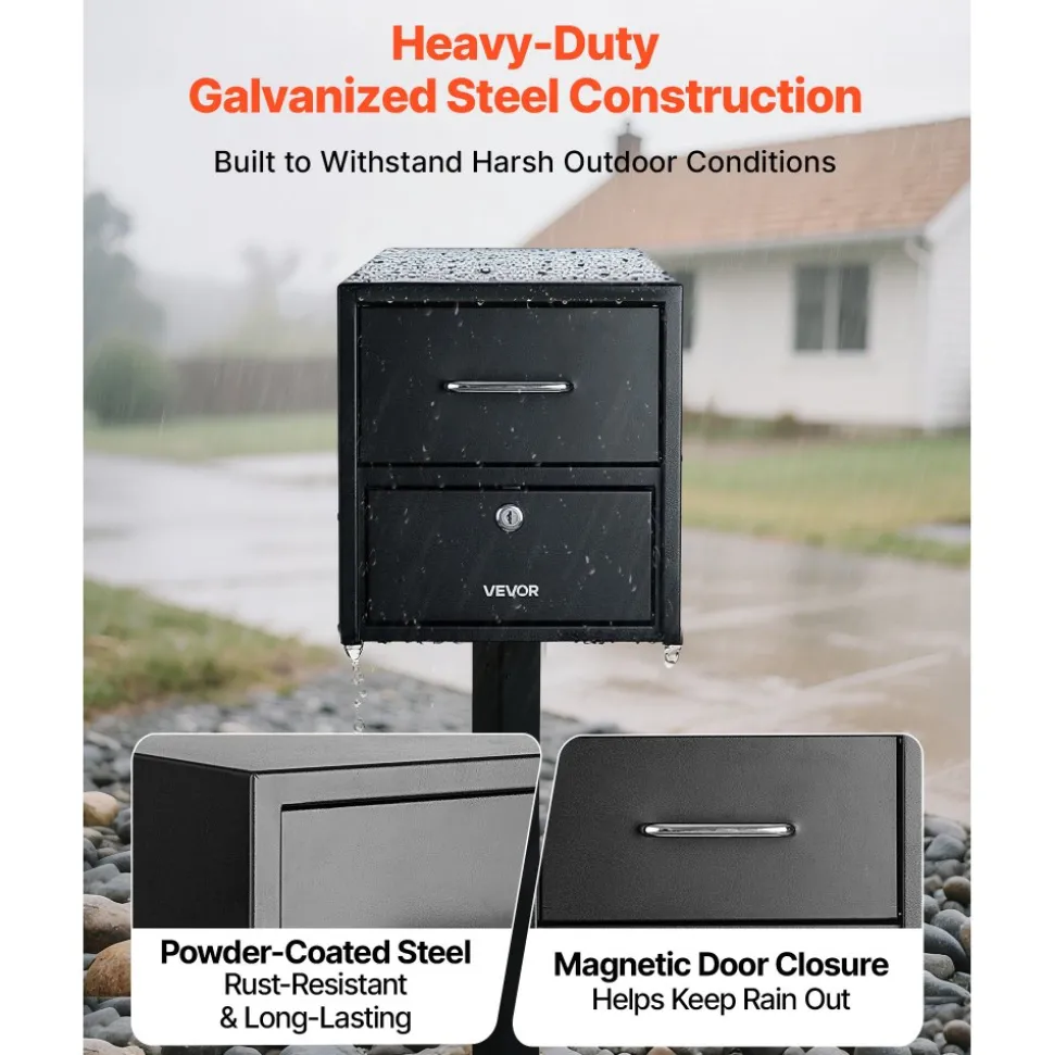 VEVOR Post Mount Mailbox, Anti-Pry & Anti-Theft Mailboxes for Outside, Heavy Duty Lockable Mail Box with Magnetic Door, Weather-Resistant Metal Post Box for House Outside 21.06 x 10.63 x 11.22 in