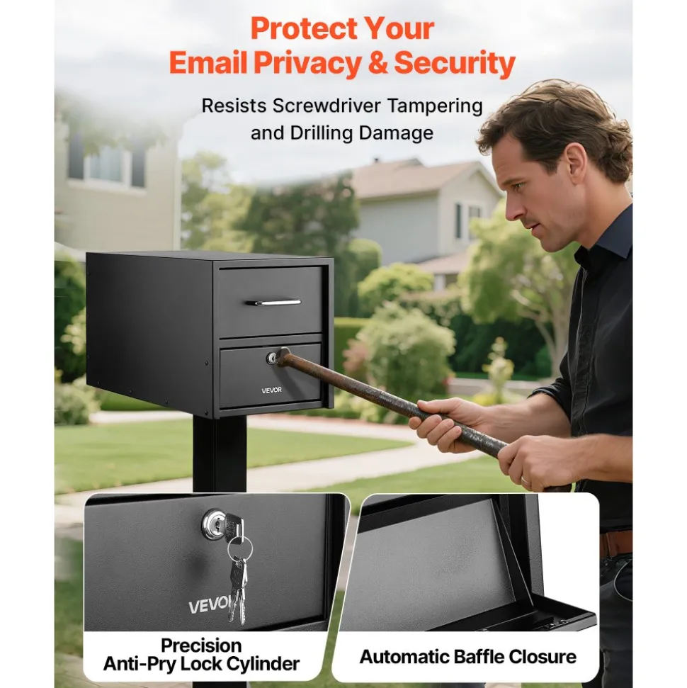 VEVOR Post Mount Mailbox, Anti-Pry & Anti-Theft Mailboxes for Outside, Heavy Duty Lockable Mail Box with Magnetic Door, Weather-Resistant Metal Post Box for House Outside 21.06 x 10.63 x 11.22 in