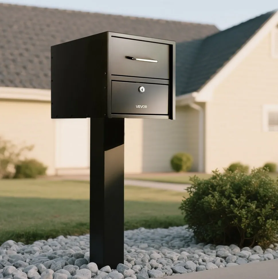 VEVOR Post Mount Mailbox, Anti-Pry & Anti-Theft Mailboxes for Outside, Heavy Duty Lockable Mail Box with Magnetic Door, Weather-Resistant Metal Post Box for House Outside 21.06 x 10.63 x 11.22 in