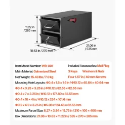 VEVOR Post Mount Mailbox, Anti-Pry & Anti-Theft Mailboxes for Outside, Heavy Duty Lockable Mail Box with Magnetic Door, Weather-Resistant Metal Post Box for House Outside 21.06 x 10.63 x 11.22 in