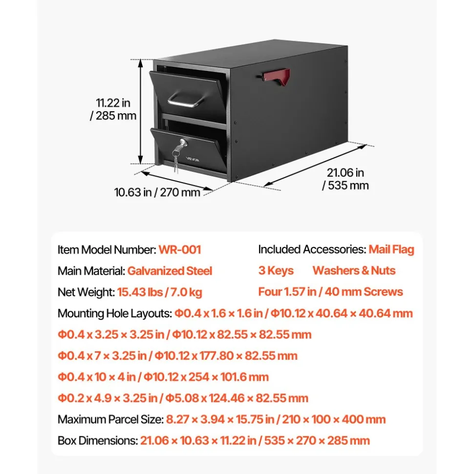VEVOR Post Mount Mailbox, Anti-Pry & Anti-Theft Mailboxes for Outside, Heavy Duty Lockable Mail Box with Magnetic Door, Weather-Resistant Metal Post Box for House Outside 21.06 x 10.63 x 11.22 in