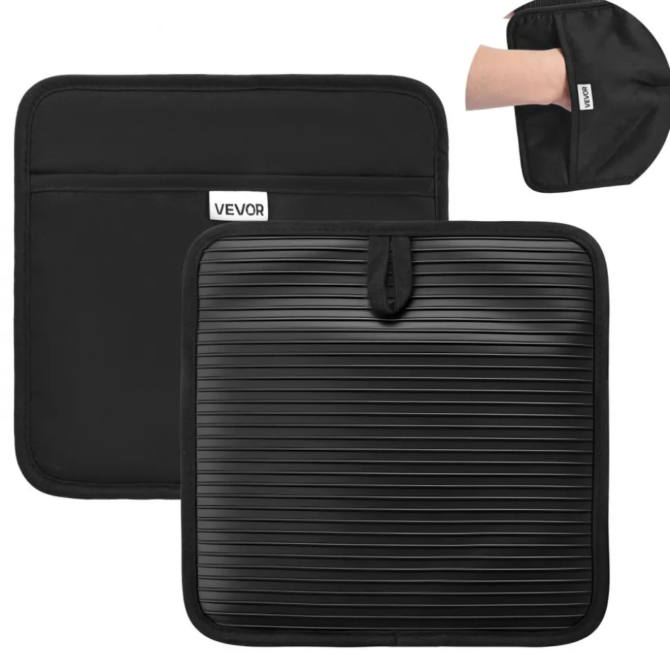 VEVOR Pot Holders, Heat Resistant to 500°F with Ribbed Soft Anti-Slip Silicone Strips, 100% Cotton 9.06 x 8.98 inch Hot Pads with 2 No-Marks Hooks, Washable Pot Trivets for Kitchen & Barbeque, 2 Pack