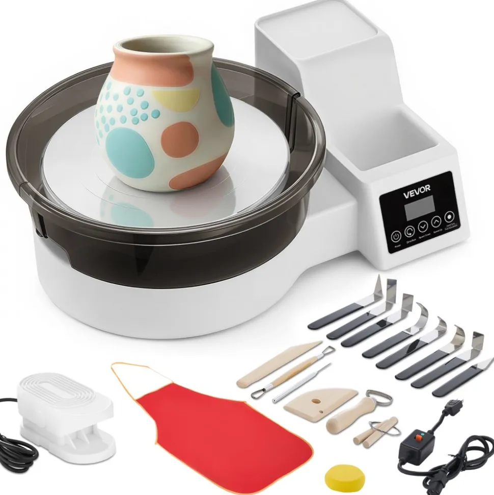 VEVOR Pottery Wheel for Adults, 11" Aluminum Turntable, 450W Electric Table Top Pottery Wheel with Foot Pedal, 30-300 RPM Adjustable Speed, Detachable Basin, for Beginners, DIY Clay Art Craft, White