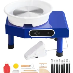 VEVOR Pottery Wheel, 10 in Ceramic Wheel Forming Machine, 60-300 RPM Adjustable Speed with Foot Pedal, ABS Detachable Basin, Manual LCD Panel, Sculpting Tool and Apron, for Home Pottery Craft DIY
