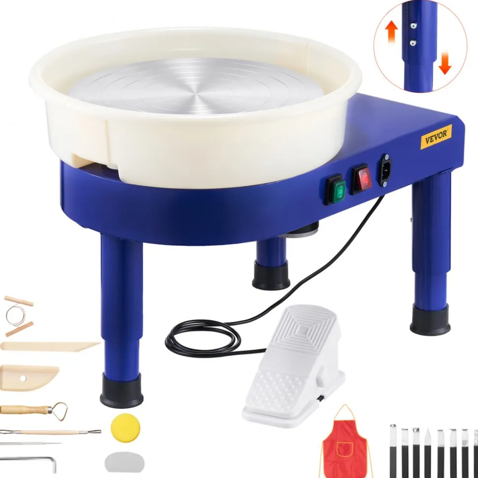 VEVOR Pottery Wheel, 14 in Ceramic Wheel Forming Machine, 60-300 RPM Speed Adjustable Foot Pedal, Adjustable Lift Leg, Detachable Basin, Complete Tool Accessory Kit for Work Art Craft DIY, Blue