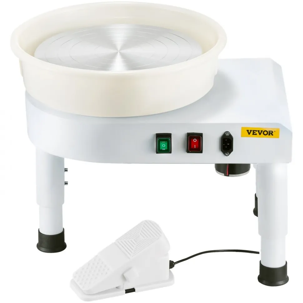 VEVOR Pottery Wheel, 14 in Ceramic Wheel Forming Machine, 60-300 RPM Adjustable Speed with Foot Pedal Control, Detachable Basin, Adjustable Lift Leg, Complete Accessories for Home Pottery, DIY, White