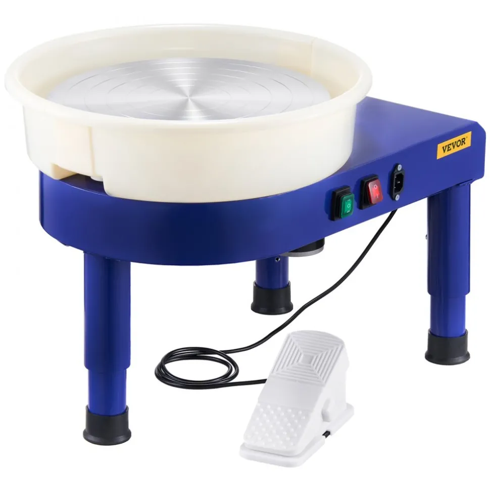 VEVOR Pottery Wheel, 14 in Ceramic Wheel Forming Machine, 60-300 RPM Adjustable Speed with Foot Pedal Control, Detachable Basin, Adjustable Lift Leg, Complete Accessories for Home Pottery, DIY, Blue