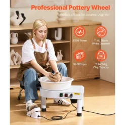 VEVOR Pottery Wheel, 11 in Ceramic Wheel Forming Machine, 60-300 RPM Adjustable Speed with Foot Pedal Control, Detachable Basin, Adjustable Lift Leg, Complete Accessories for Home Pottery, DIY, White