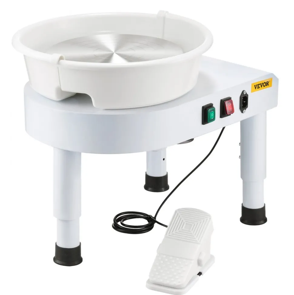 VEVOR Pottery Wheel, 11 in Ceramic Wheel Forming Machine, 60-300 RPM Adjustable Speed with Foot Pedal Control, Detachable Basin, Adjustable Lift Leg, Complete Accessories for Home Pottery, DIY, White