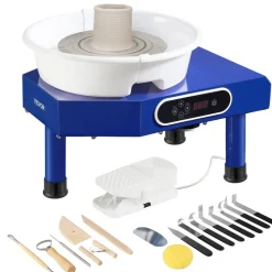 VEVOR Pottery Wheel, 10in Ceramic Wheel Forming Machine, Foot Pedal ABS Detachable Basin, 60-300RPM Adjustable Speed Manual LCD Panel, Sculpting Tool Apron Accessory Kit for Work Art Craft DIY