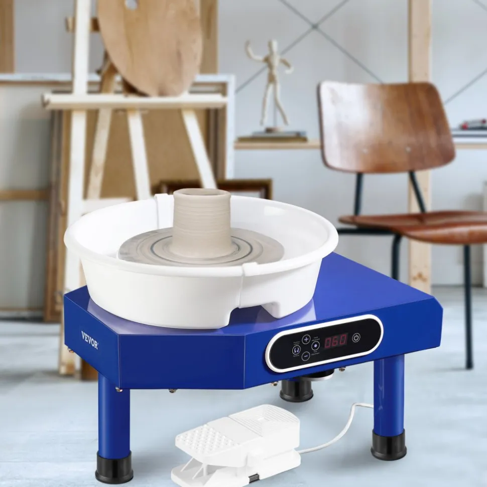 VEVOR Pottery Wheel, 10in Ceramic Wheel Forming Machine, Foot Pedal ABS Detachable Basin, 60-300RPM Adjustable Speed Manual LCD Panel, Sculpting Tool Apron Accessory Kit for Work Art Craft DIY