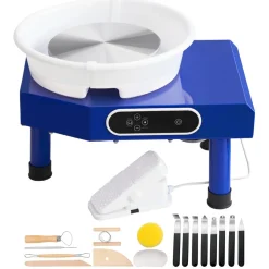 VEVOR Pottery Wheel, 10in Ceramic Wheel Forming Machine, Foot Pedal ABS Detachable Basin, 60-300RPM Adjustable Speed Manual LCD Panel, Sculpting Tool Apron Accessory Kit for Work Art Craft DIY