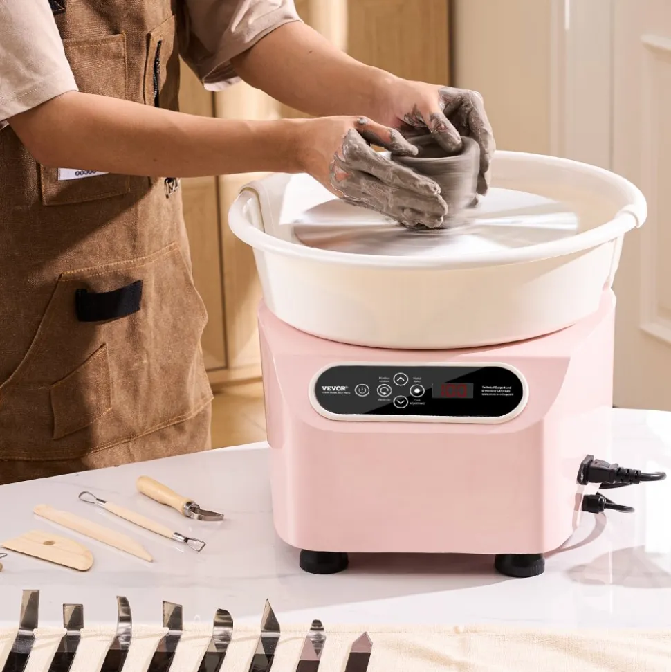 VEVOR Pottery Wheel, 10 inch Pottery Forming Machine, 350W Electric Wheel for Pottery with Foot Pedal and LCD Touch Screen, Direct Drive Ceramic Wheel with Shaping Tools for DIY Art Craft, Pink