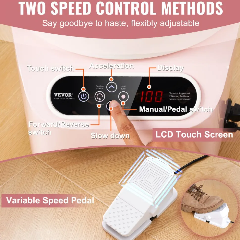 VEVOR Pottery Wheel, 10 inch Pottery Forming Machine, 350W Electric Wheel for Pottery with Foot Pedal and LCD Touch Screen, Direct Drive Ceramic Wheel with Shaping Tools for DIY Art Craft, Pink