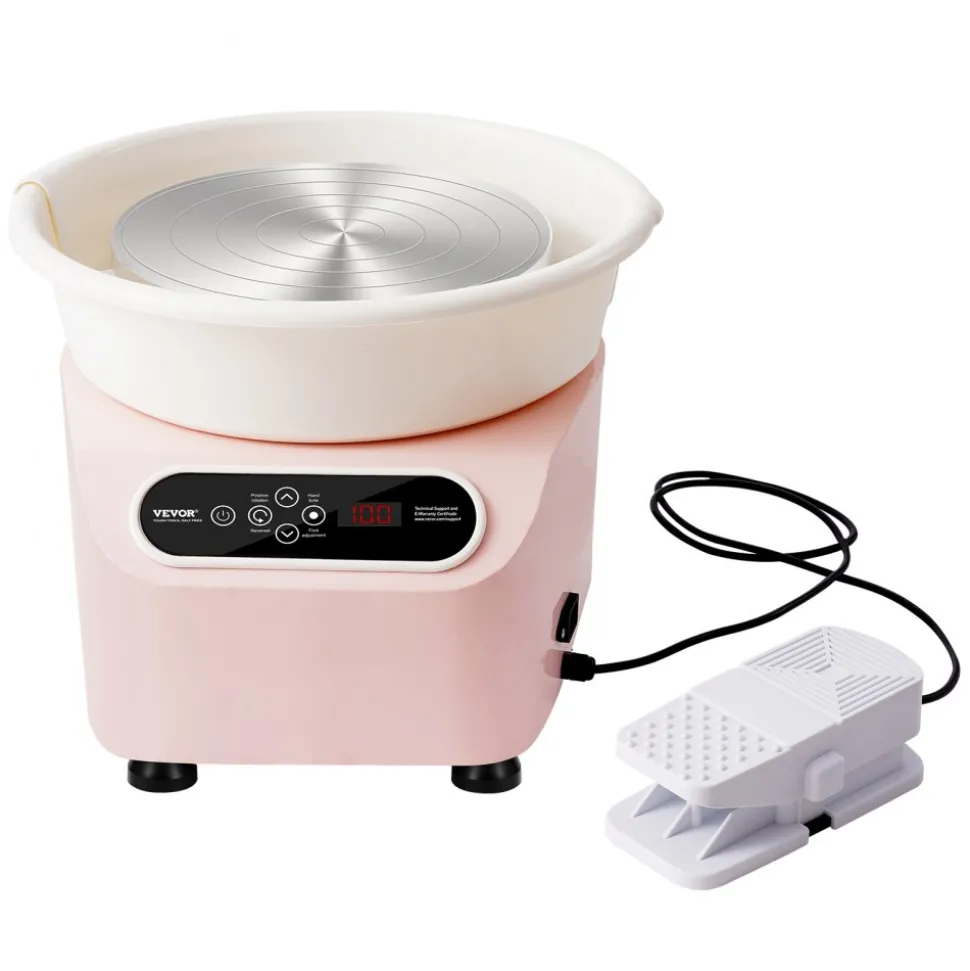 VEVOR Pottery Wheel, 10 inch Pottery Forming Machine, 350W Electric Wheel for Pottery with Foot Pedal and LCD Touch Screen, Direct Drive Ceramic Wheel with Shaping Tools for DIY Art Craft, Pink