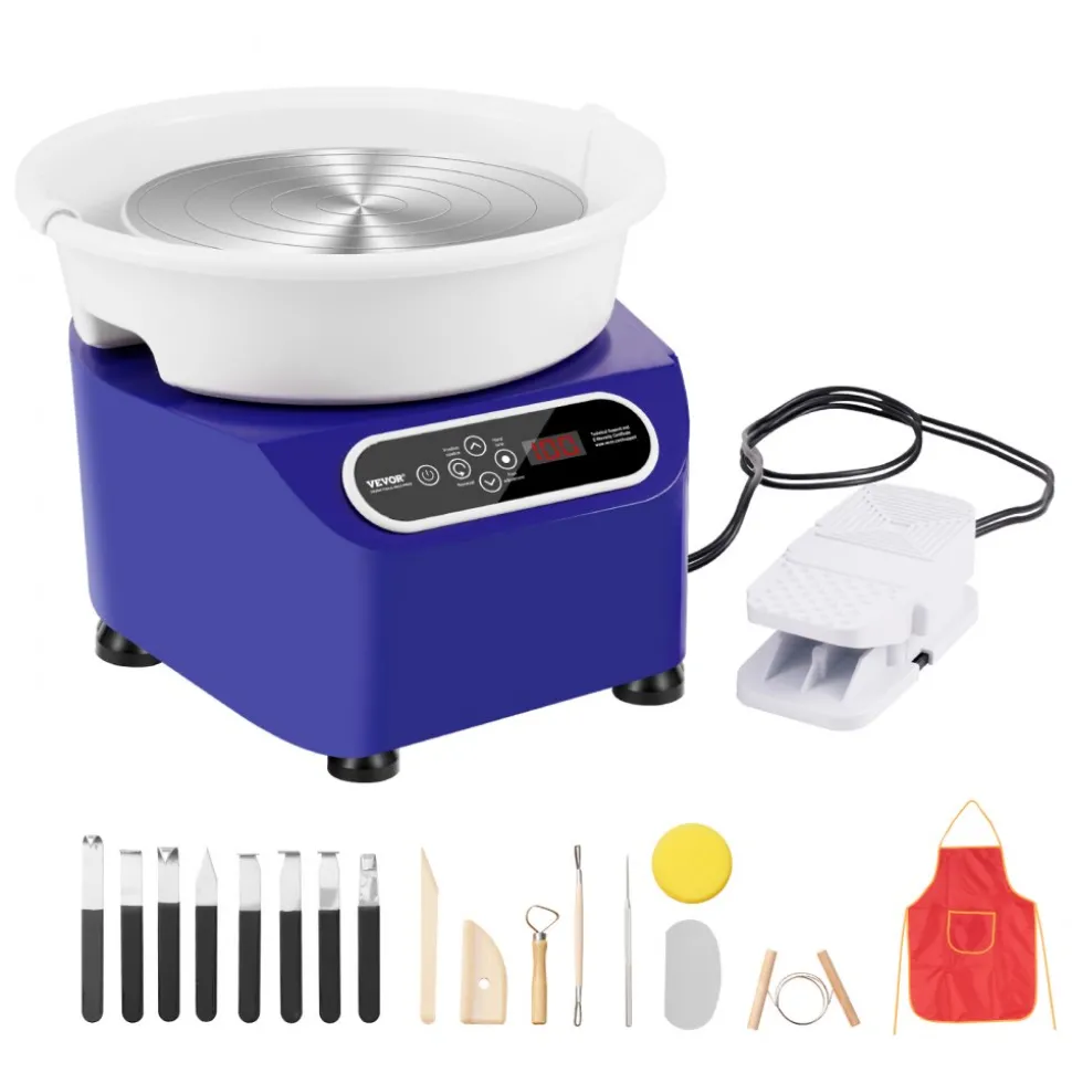 VEVOR Pottery Wheel, 11 inch Pottery Forming Machine, 350W Electric Wheel for Pottery with Foot Pedal and LCD Touch Screen, Direct Drive Ceramic Wheel with Shaping Tools for DIY Art Craft, Blue