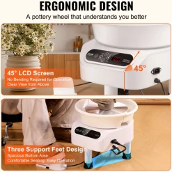 VEVOR Pottery Wheel, 11 inch Pottery Forming Machine, 450W Electric Wheel for Pottery with Foot Pedal and LCD Touch Screen, Direct Drive Ceramic Wheel with 3 Support Legs for DIY Art Craft, White