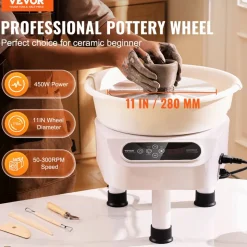 VEVOR Pottery Wheel, 11 inch Pottery Forming Machine, 450W Electric Wheel for Pottery with Foot Pedal and LCD Touch Screen, Direct Drive Ceramic Wheel with 3 Support Legs for DIY Art Craft, White