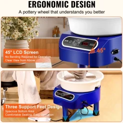 VEVOR Pottery Wheel, 10 inch Pottery Forming Machine, 350W Electric Wheel for Pottery with Foot Pedal and LCD Touch Screen, Direct Drive Ceramic Wheel with 3 Support Legs for DIY Art Craft, Blue
