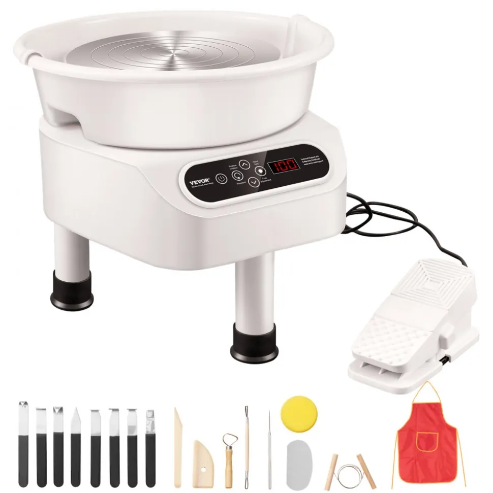 VEVOR Pottery Wheel, 10 inch Pottery Forming Machine, Direct Drive Ceramic Wheel with 3 Support Legs for DIY Art Craft, 350W Electric Wheel for Pottery with Foot Pedal and LCD Touch Screen, White