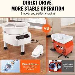 VEVOR Pottery Wheel, 10 inch Pottery Forming Machine, Direct Drive Ceramic Wheel with 3 Support Legs for DIY Art Craft, 350W Electric Wheel for Pottery with Foot Pedal and LCD Touch Screen, White