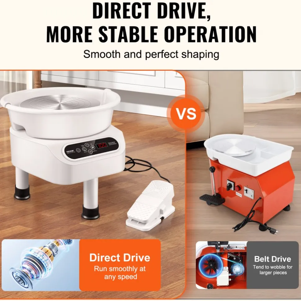VEVOR Pottery Wheel, 10 inch Pottery Forming Machine, Direct Drive Ceramic Wheel with 3 Support Legs for DIY Art Craft, 350W Electric Wheel for Pottery with Foot Pedal and LCD Touch Screen, White