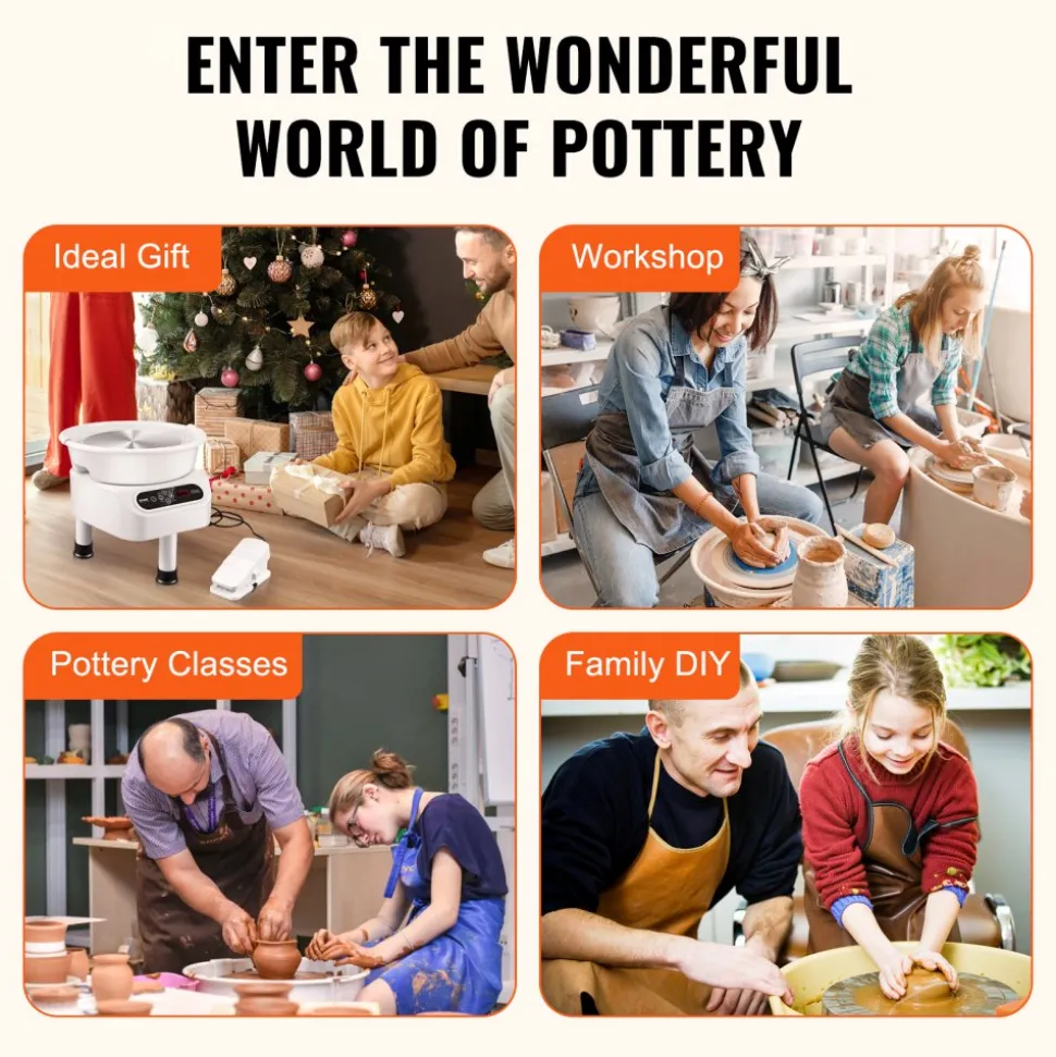 VEVOR Pottery Wheel, 10 inch Pottery Forming Machine, Direct Drive Ceramic Wheel with 3 Support Legs for DIY Art Craft, 350W Electric Wheel for Pottery with Foot Pedal and LCD Touch Screen, White
