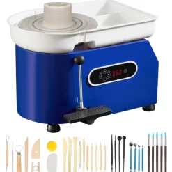 VEVOR Pottery Wheel, 450W, For Adults and Beginners, 11in Clay Wheel Machine, Â Adjustable 60-300RPM Speed Handle and Pedal, ABS Detachable Basin, Accessory Kit for Craft DIY, LCD Touch Screen, Blue