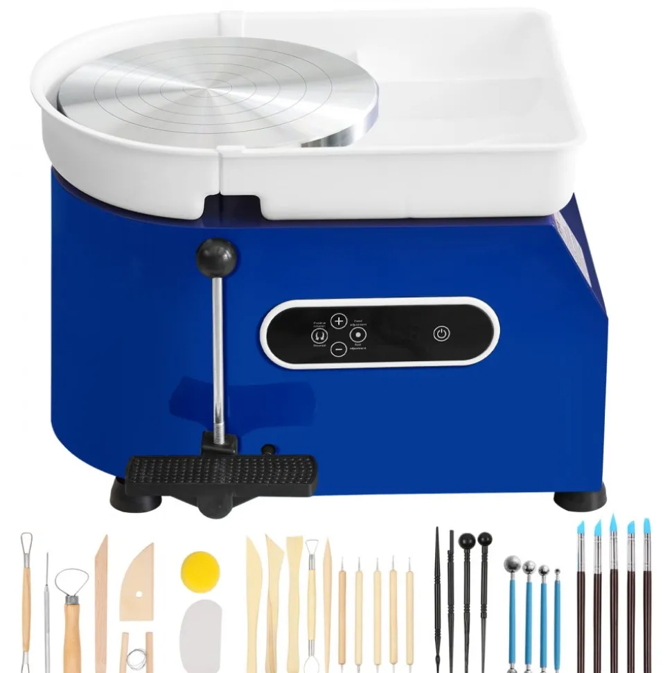 VEVOR Pottery Wheel, 450W, For Adults and Beginners, 11in Clay Wheel Machine, Adjustable 60-300RPM Speed Handle and Pedal, ABS Detachable Basin, Accessory Kit for Craft DIY, LCD Touch Screen, Blue