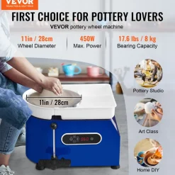 VEVOR Pottery Wheel, 450W, 11 in Clay Wheel Forming Machine, 60-300 RPM Adjustable Speed with Handle and Pedal Control, ABS Detachable Basin, Accessory Kit for Adults and Beginners Craft DIY, Blue
