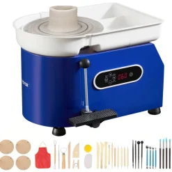 VEVOR Pottery Wheel, 450W, 11 in Clay Wheel Forming Machine, 60-300 RPM Adjustable Speed with Handle and Pedal Control, ABS Detachable Basin, Accessory Kit for Adults and Beginners Craft DIY, Blue