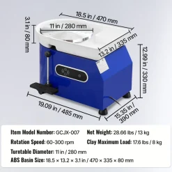 VEVOR Pottery Wheel, 450W, 11 in Clay Wheel Forming Machine, 60-300 RPM Adjustable Speed with Handle and Pedal Control, ABS Detachable Basin, Accessory Kit for Adults and Beginners Craft DIY, Blue