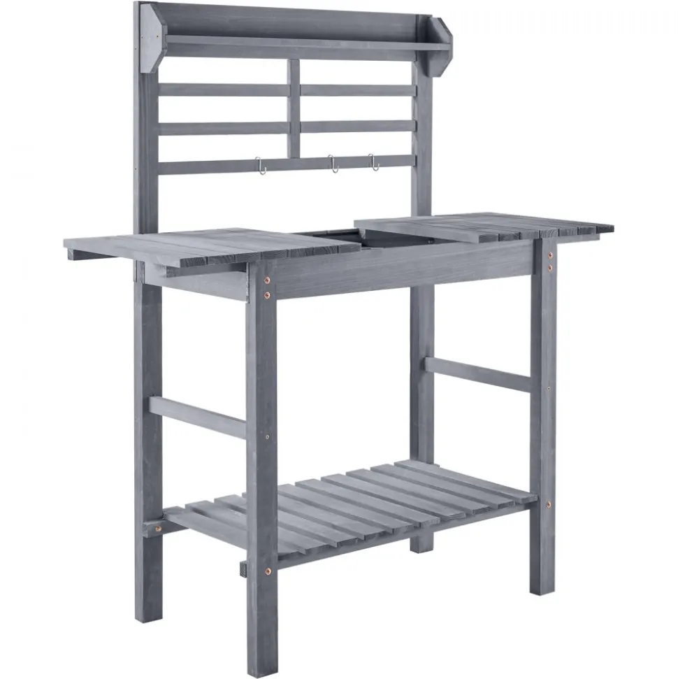 VEVOR Potting Bench Table, Outdoor Gardening Wooden Storage Cabinet with 39 x 19 in Wood Tabletop, Garden Planting Workstation with Large Storage Space for Patio, Backyard, Gray