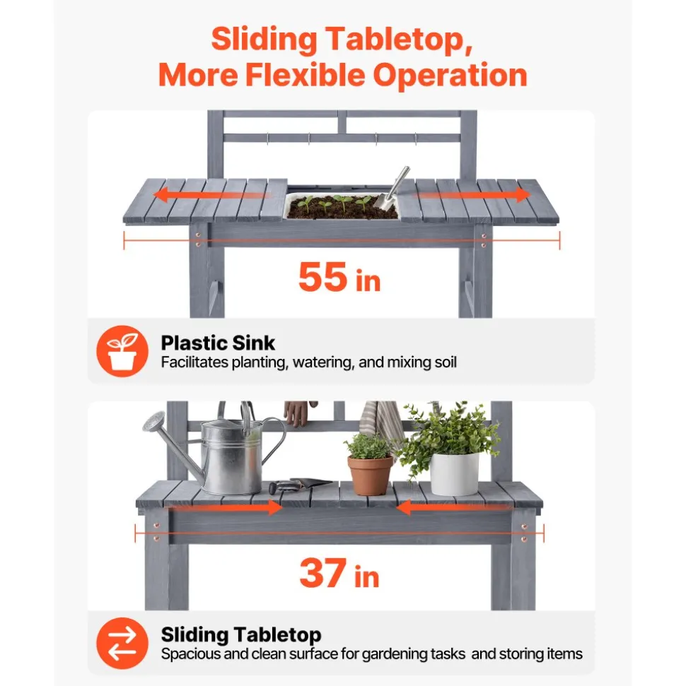 VEVOR Potting Bench Table, Outdoor Gardening Wooden Storage Cabinet with 39 x 19 in Wood Tabletop, Garden Planting Workstation with Large Storage Space for Patio, Backyard, Gray