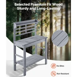 VEVOR Potting Bench Table, Outdoor Gardening Wooden Storage Cabinet with 39 x 19 in Wood Tabletop, Garden Planting Workstation with Large Storage Space for Patio, Backyard, Gray