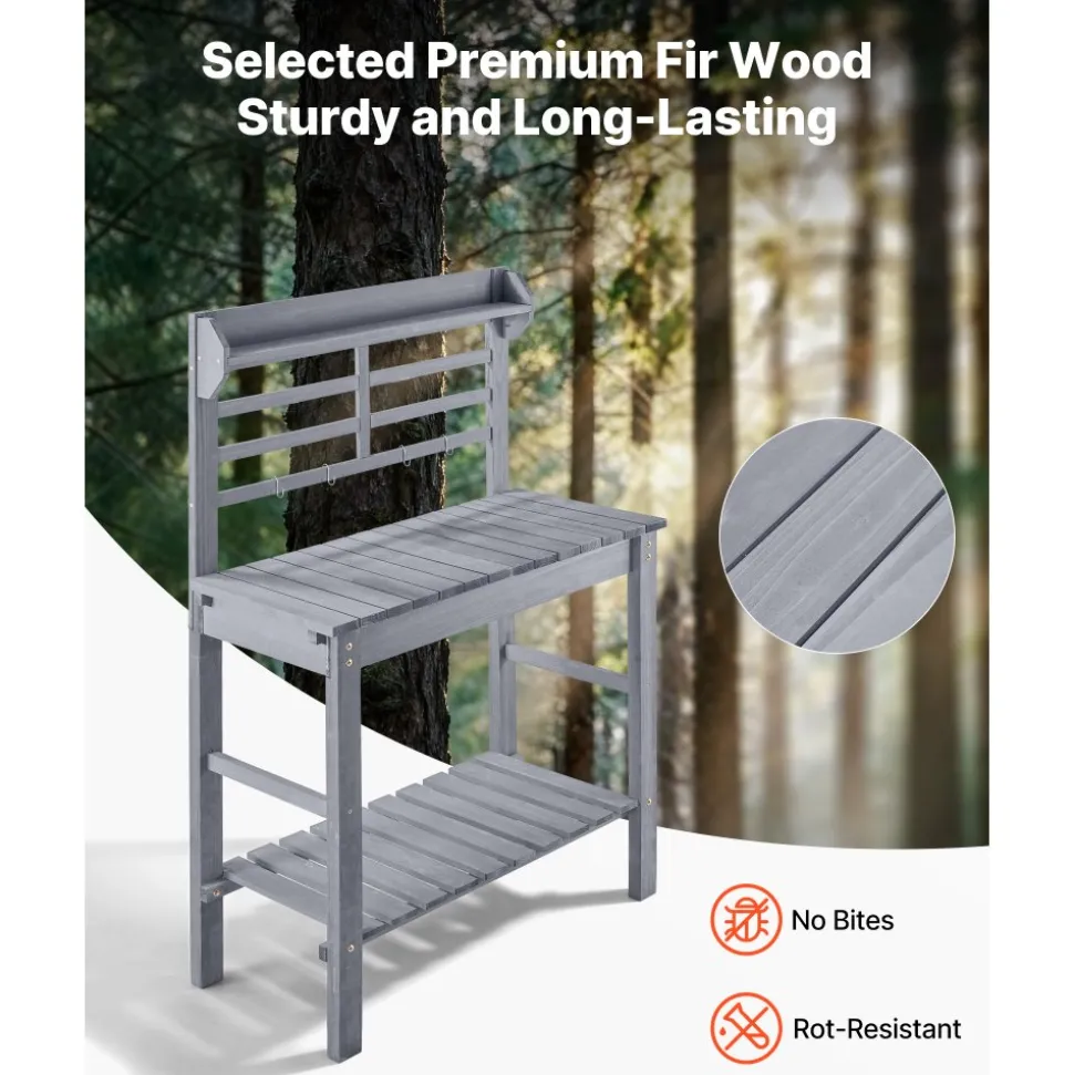 VEVOR Potting Bench Table, Outdoor Gardening Wooden Storage Cabinet with 39 x 19 in Wood Tabletop, Garden Planting Workstation with Large Storage Space for Patio, Backyard, Gray