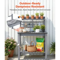 VEVOR Potting Bench Table, Outdoor Gardening Wooden Storage Cabinet with 39 x 19 in Wood Tabletop, Garden Planting Workstation with Large Storage Space for Patio, Backyard, Gray