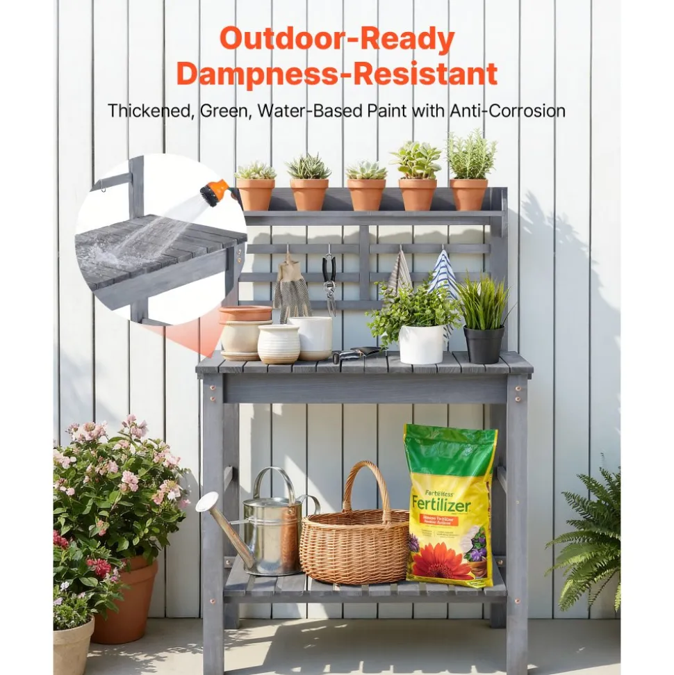 VEVOR Potting Bench Table, Outdoor Gardening Wooden Storage Cabinet with 39 x 19 in Wood Tabletop, Garden Planting Workstation with Large Storage Space for Patio, Backyard, Gray