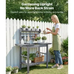 VEVOR Potting Bench Table, Outdoor Gardening Wooden Storage Cabinet with 39 x 19 in Wood Tabletop, Garden Planting Workstation with Large Storage Space for Patio, Backyard, Gray