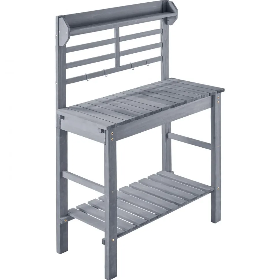 VEVOR Potting Bench Table, Outdoor Gardening Wooden Storage Cabinet with 39 x 19 in Wood Tabletop, Garden Planting Workstation with Large Storage Space for Patio, Backyard, Gray