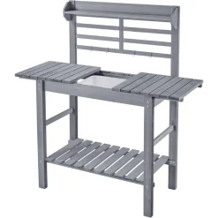 VEVOR Potting Bench Table, Outdoor Gardening Wooden Storage Cabinet with 39 x 19 in Wood Tabletop, Garden Planting Workstation with Large Storage Space for Patio, Backyard, Gray