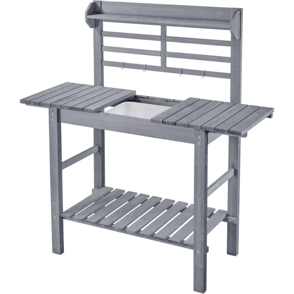 VEVOR Potting Bench Table, Outdoor Gardening Wooden Storage Cabinet with 39 x 19 in Wood Tabletop, Garden Planting Workstation with Large Storage Space for Patio, Backyard, Gray