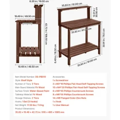 VEVOR Potting Bench Table, Outdoor Gardening Workstation with 36 x 20 in Wood Tabletop, Garden Planting Work Station with Storage Shelves, Hook for Outside Patio, Backyard, Brown