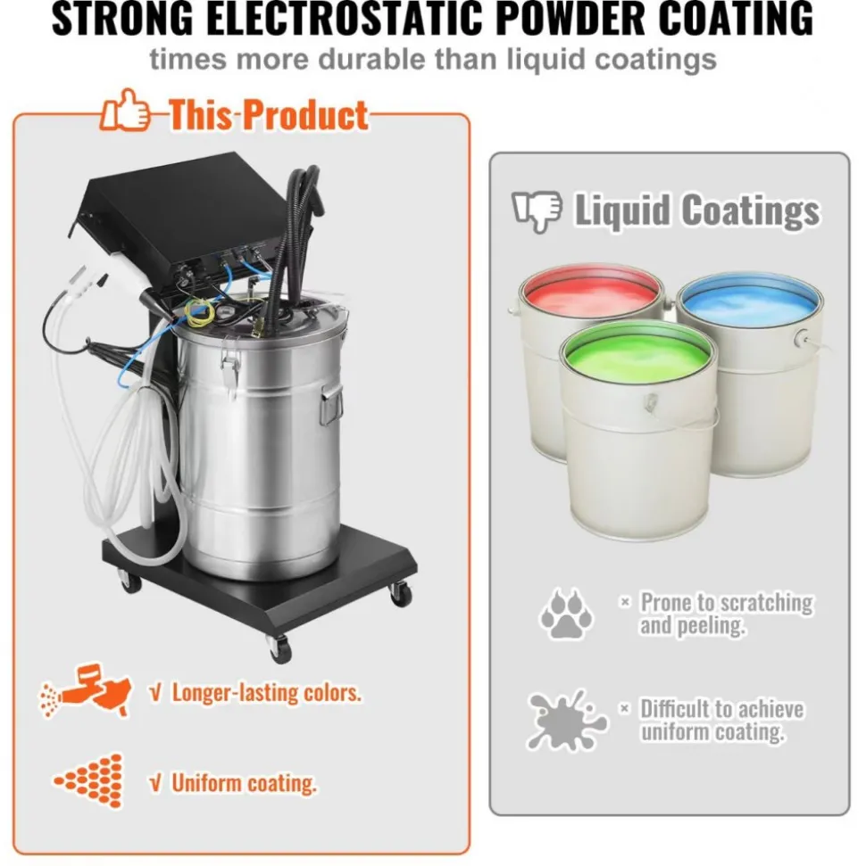 VEVOR Powder Coating System, 50 W 100KV Electrostatic Output Powder Coating Kit with 50L Powder Hopper, 450g Per Minute Powder Coating Machine with Spray Gun and Trolley Base, for Indoor and Outdoor
