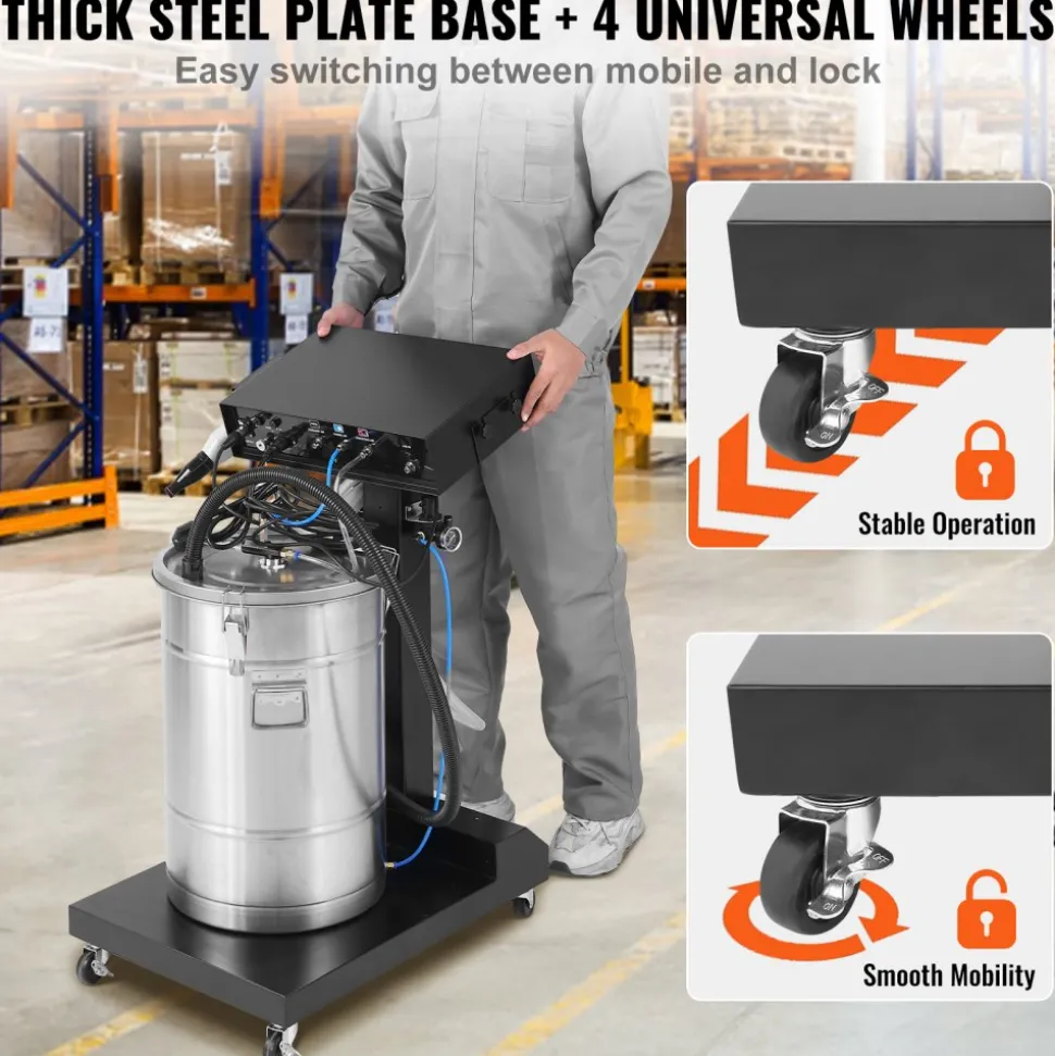 VEVOR Powder Coating System, 40 W 100KV Electrostatic Output Powder Coating Kit with 50L Powder Hopper, 450g Per Minute Powder Coating Machine with Spray Gun and Trolley Base, for Indoor and Outdoor