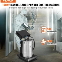 VEVOR Powder Coating System, 40 W 100KV Electrostatic Output Powder Coating Kit with 50L Powder Hopper, 450g Per Minute Powder Coating Machine with Spray Gun and Trolley Base, for Indoor and Outdoor