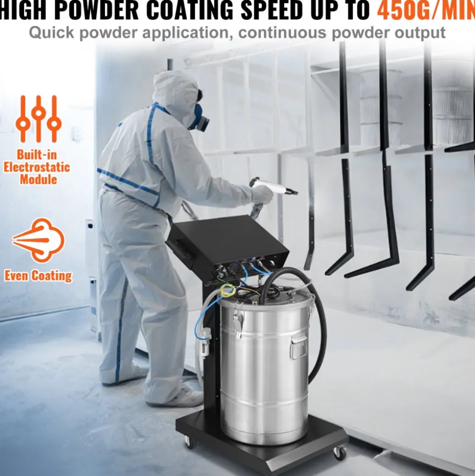 VEVOR Powder Coating System, 40 W 100KV Electrostatic Output Powder Coating Kit with 50L Powder Hopper, 450g Per Minute Powder Coating Machine with Spray Gun and Trolley Base, for Indoor and Outdoor