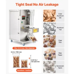 VEVOR Powder Filling and Sealing Machine, 10-500g(0.02-1.1lbs) Automatic Particle Granule Packaging Machine, Stainless Steel, Weighing Filling Sealing, for Coffee Beans, Grains, Tea, Spices, Silver