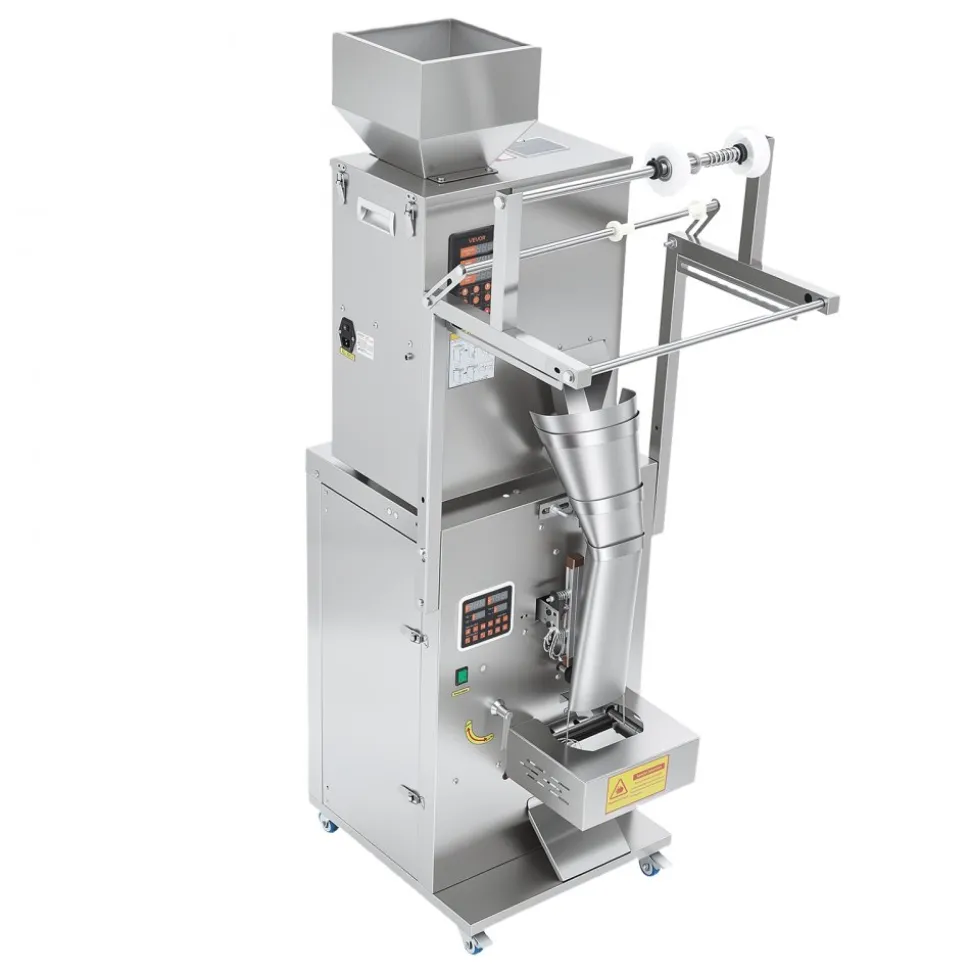 VEVOR Powder Filling and Sealing Machine, 10-500g(0.02-1.1lbs) Automatic Particle Granule Packaging Machine, Stainless Steel, Weighing Filling Sealing, for Coffee Beans, Grains, Tea, Spices, Silver