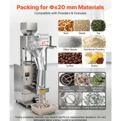 VEVOR Powder Filling and Sealing Machine, 10-999g(0.02-2.2lbs) Automatic Particle Granule Packaging Machine, Stainless Steel, Weighing Filling Sealing, for Coffee Beans, Grains, Tea, Spices, Silver